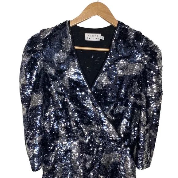 Tanya Taylor Zoey Sequin Camo Wrap Dress size 2